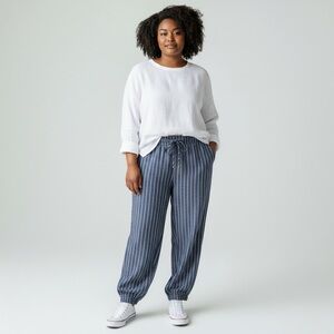 Revamped - Blue Stripe Linen Blend Pant - Size M